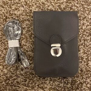 Grey Leatherette Touch Screen Phone Bag with Strap